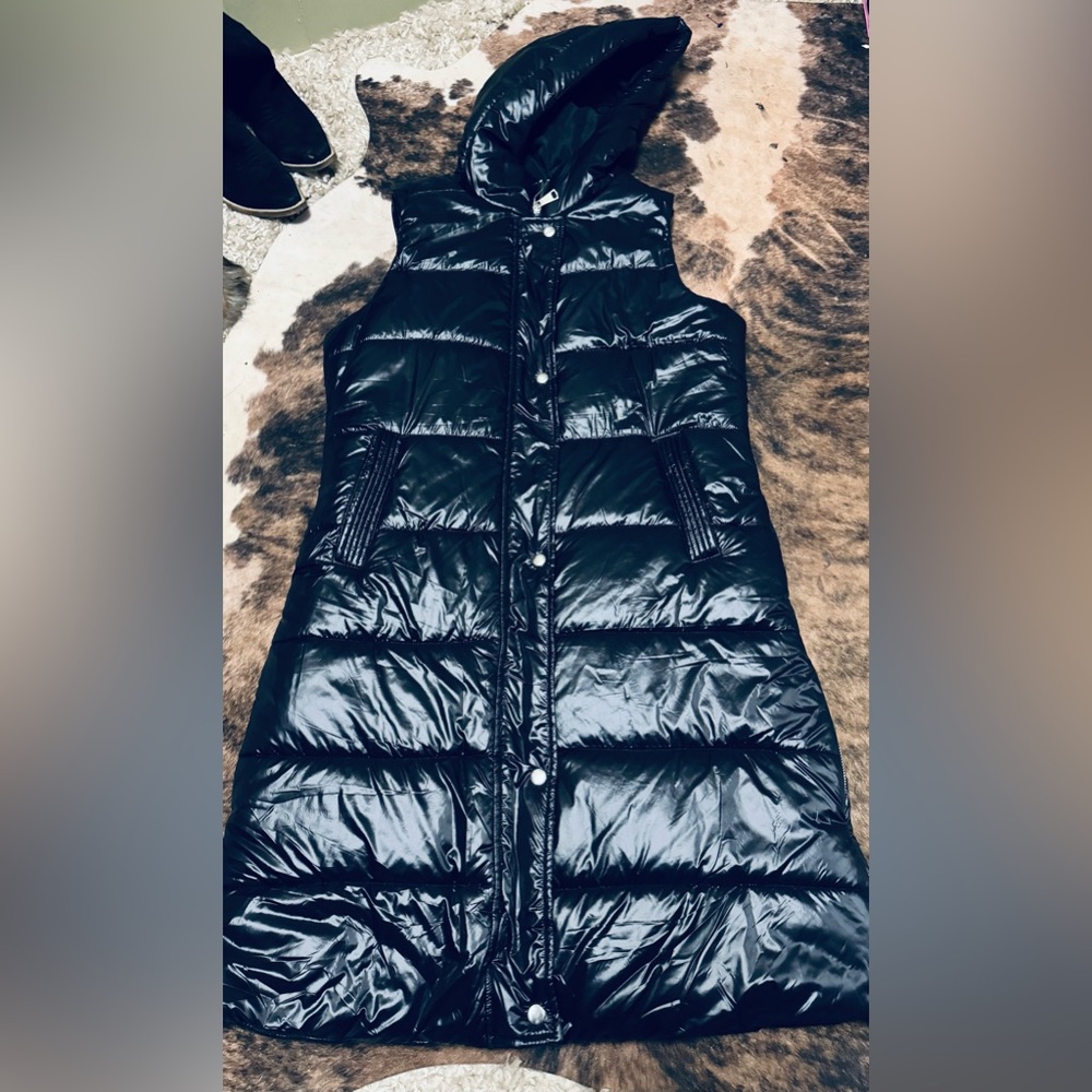 Long black puffer vest
